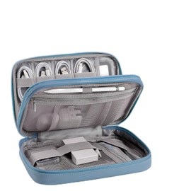 Bevegekos Tablet Accessories Case Bag, Travel Large Electronics Organizer for Chargers & Cords, Cables, 7.9 Inch Tablet, Airplane Essentials, 2 Layers (Misty Blue)