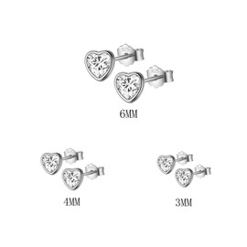 HinDaLi 3 Pairs of Earrings Sterling Silver 925 Studs for Women Girls Earrings Diamond Silver Stud Heart Cartilage Earrings Women's Earrings Heart Hypoallergenic Earrings Silver Set Stud Earrings