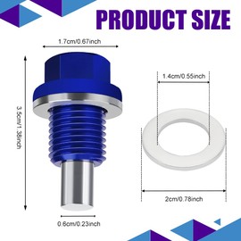 Rebvugr M14×1.5 Magnetic Oil Drain Plug, Transmission Oil Plug, Aluminum Alloy Oil Pan Sump Drain Nut Bolt Screw Repair Kit, Magnetic Oil Drain Plug Removal Tool for Honda, Suzuki, Odyssey (Blue)