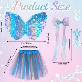 UxClishe 4 Pcs Fairy Costume Set for Girls, Butterfly Wing Fancy Dress Outfit with Tutu Skirt Magic Wand Bow Hairpin Kids Fairy Wings Angel Princess Costume for Kids Party Dress Up-purple