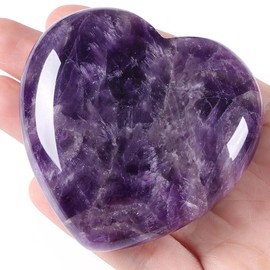 AWARDSEN 60 mm Large Heart Amethyst Crystals Gemstones Gifts for Women, Purple Heart Shaped Stone Reiki Healing Crystals for Valentine's Day, Anniversary, Birthdays and Thanksgiving Day