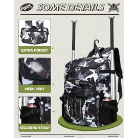 FOKDUVB Baseball Softball Bag for Kids Boys Girls Ages 6-8 8-12 12-14 Large Youth Bat Bag Backpack with Ventilated Shoe Compartment Baseball Softball Tball Stuff Supplies (Gray/Black, Camouflage)