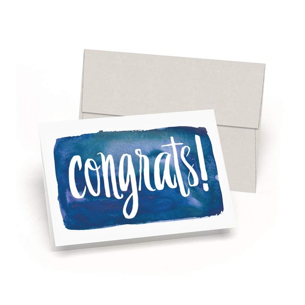 Congrats! Set of 10 Navy & White Congratulations Cards + Gray Linen Envelopes - All-Occasion Note Card Bulk Set - Proudly Made in the USA By Palmer Street Press