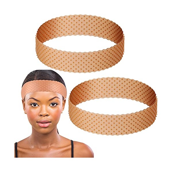 2 Pieces Non-slip Wig Grip Band Adjustable Silicone Wig Headband Seamless Wig Headband Holder for Men Women Sports Yoga (Dark Brown)