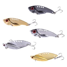 5 Pcs Fishing Lures Kit, Metal VIB Hard Fishing Baits Fishing Spoons Set with Treble Hooks, Bionic Bass Spinner Lures for Sea Fishing Trout Salmon