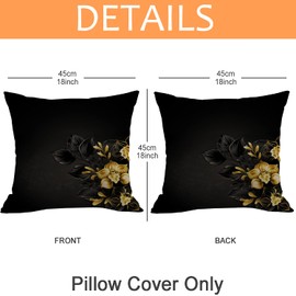 JiangLANY Black Leaves with Gold Rose Floral Pattern Cushion Covers 18x18 inch Colorful Abstract Modern European Style Decorative Square Pillow Case Cover for Living Room Bedroom Garden Sofa,2 Pack