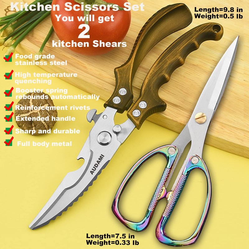 AUDAMI Poultry Shears 2-Pack, Heavy Duty Meat Scissors, Stainless Steel