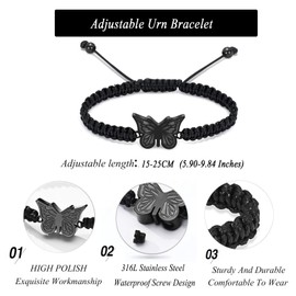 zeqingjw Butterfly Urn Bracelet for Ashes for Women Men - Adjustable Cremation Memorial Keepsake Urn Bracelet - Manmade Braided Ashes Holder Urn Jewelry