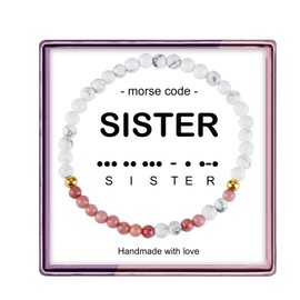 Haoze Sister Bracelet Gifts from Sister, Natural Stone Morse Code Beaded Bracelet Secret Message Jewelry for Sister Birthday Gifts for Sister from Sister(Sister)