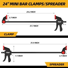 24" Bar Clamps for Woodworking, Medium 170 lbs One-Handed Spreader/Clamp, Light-Duty Quick-Clamp F Wood Clamps Set for Hand Wood Working Crafts Grip Gluing - 2 Pack