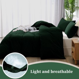 ATsense Duvet Cover Super King Size, 100% Washed Cotton, Linen Feel, Dark Green Comforter Cover, 3 Pieces Bedding Set, Soft and Breathable, Premium Luxury Hotel Style, Farmhouse Style