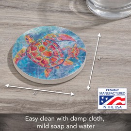 CounterArt Sea Turtle Swim Single Round Natural Sandstone Coaster with Protective Cork Backing Manufactured in The USA 4" Diameter