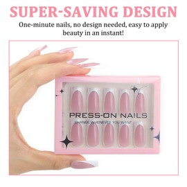 French False Nails - Medium Long Press On Nails Square - Nude Pink French Tip False Nails - 30 Pcs Reusable White Tip Full Cover High Glossy Stick On Nails For Women Manicure DIY