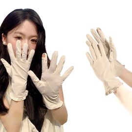 [雲見] 手袋 レディース 日焼け防止 薄型 【UVカット・接触冷感・手触り良い ・滑り止め付き】 レース 手袋 通気性 指出し設計 蝶の模様 紫外線対策 手荒れ対策 保湿ケア 出勤 運転用 自転車 サイクリング UVグローブ (ベージュ)