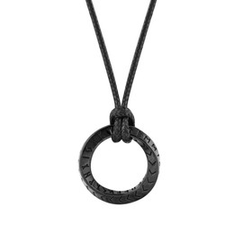 HAQUIL Viking Runes Necklace, Black Plated Stainless Steel Norse Rune Ring Talisman Pendant, Faux Leather Cord, Viking Jewelry Gift