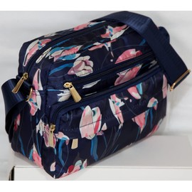 Nylon Bag for Women | Nylon Bag with Multiple Pockets | Shoulder Bag for Women Nylon | Lightweight Handbag | Small Shoulder Bag Women's 'Fashion Collection', BLUE FLOWERS