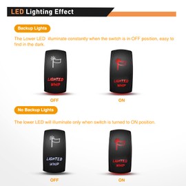 GOOACC Lighted Whip Rocker Switch Led Light Bar Switch 5Pin Laser On Off SPST switches 20A 12V 10A 24V Switch Red with Jumper Wires Set for Cars Trucks RVs,2 Years Warranty
