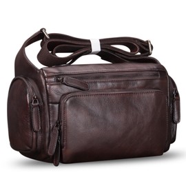 IVTG Genuine Leather Messenger Bag for Men Crossbody Shoulder Pack Satchel Casual Sling Daypack Work Business Daypack (Coffee)