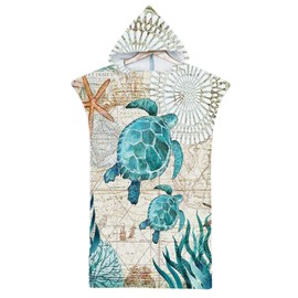 Rowjoy Beach Towel Poncho, Bath Poncho Children, Ocean Animal Print Beach Towel Children, Microfibre Beach Towel Bathrobe, Child Poncho Towel for Toddlers 2–8 Years Old (H4 – 75 x 65 cm)