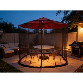 6FT Mosquito Netting for Patio Umbrella with Zipper Door, Polyester Mesh - Windproof & Portable (6Feet)