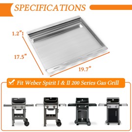 Utheer Full-Size Grill Griddle Insert for Weber Spirit 200 Series, Stainless Steel Flat Top Griddle Replacement Part for Weber Spirit I&II E-210/220 S-210/220 Series Gas Grills, with Removable Handles