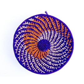 Large Mwangaza 12” Rwanda Basket Woven Bowl Raffia & Seagrass Basket - Purple/Cream/Orange