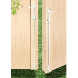 36" Heavy Duty Cane Bolt Gate Drop Rod Hardware Ground Latch for Wood PVC Vinyl Metal Fences Gates, Double Doors, White Solid Steel -2 Pack