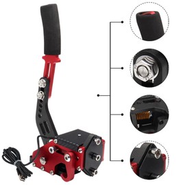 YESHMA 64 Bit USB Handbrake PC Handbrake & Non-Contact Plus Hall Sensor Compatible With G25/27/29/920 T500 T300,Professional Gaming Peripherals using for Racing Games(Red without Clamp)