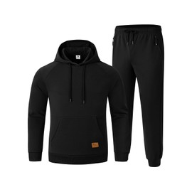 Rdruko Hoodie and Sweatpants Set for Men Sweatsuits Tracksuits Jogger Jogging Sports Gym 2 Piece Set, Black, 2XL