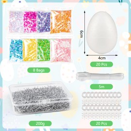 Joxessaien Pack of 20 Styrofoam Eggs for Crafts, Easter Eggs Sequin Set, 6 cm Easter Eggs, Decorating, Sequin Eggs Crafts