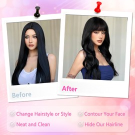 Real Hair Topper Top Hairpieces Clip in Fringe Hair Extension Hairpiece Clip in Fringe Fringe Bangs Extension Hairpiece Extensions Bangs Natural Fringe Thin Bang for Women Girls Black