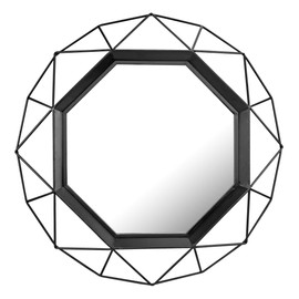 Stonebriar Decorative Black 28.3" Geometric Metal Wire Frame Hanging Wall Mirror with Mounting Brackets, Modern Decor for the Living Room, Bedroom, Bathroom, Hallway, and Entryway