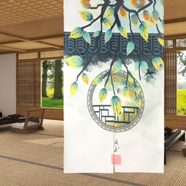 LIGICKY Chinese Style Japanese Noren Doorway Curtain Linen Koi Fish Lotus Leaf Printed Asian Window Treatment Hanging Door Tapestry for Privacy Sushi Kitchen Home Decoration 85 x 150 cm