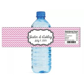 Design That Sign 100 Chevron Pink wedding Anniversary Engagement Party Water Bottle Labels 8"x2"