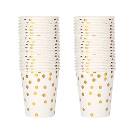 FSSTUD 50 Pcs 9 oz Polka Dot Party Cup Wedding Shower Drinking Cup Graduation Anniversary Paper Cups Holiday Hot Beverage Cups Cute Picnic Drinkware for Party Supplies White Golden