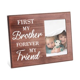 FINGERINSPIRE Photo Frame for Brother - First My Brother Forever My Friend Memorial Picture Frame for Brother Wood Picture Frame Gift for Sibling, Adults, Teens, or Kids- 10x15cm Photo
