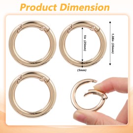 Pack of 8 Carabiner Round Carabiner Hooks Round 25 mm O-Ring Key Rings Zinc Alloy Round Carabiner for Key Ring DIY Bags