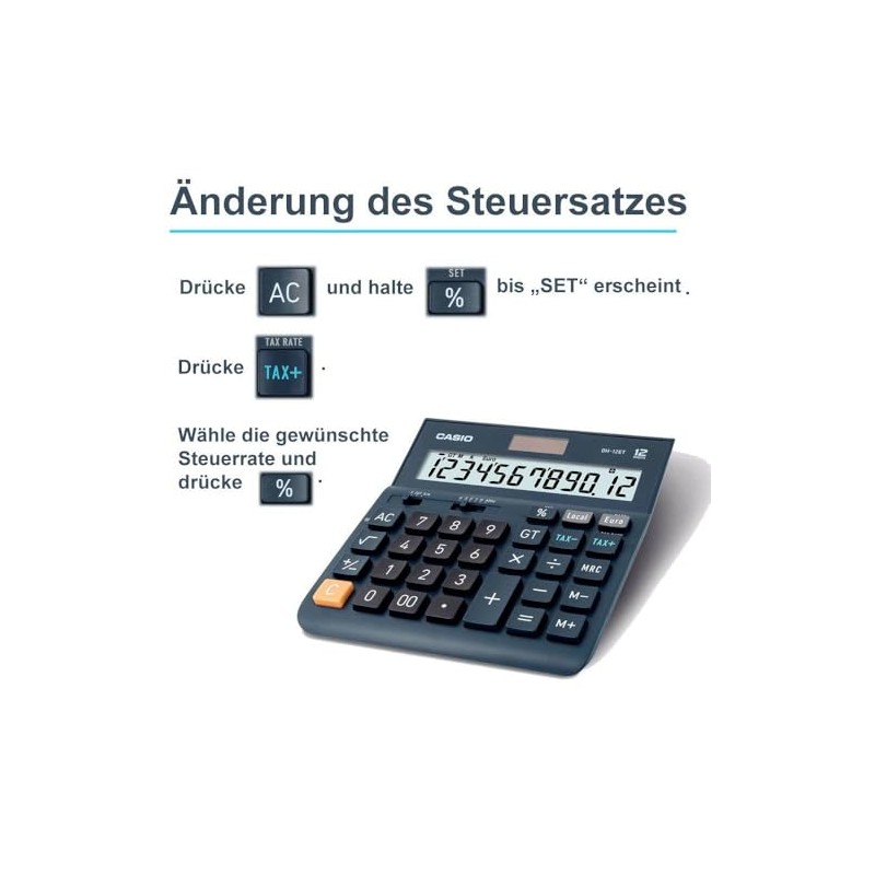 Casio Tischrechner DH-12ET 12-stellig Steuerberechnung Gesamtsummen-Speicher Solar-/Batteriebetrieb