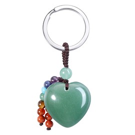 AllerPierce Heart Green Aventurine Crystal Gemstone Keyring 7 Chakra Stones Beads Yoga Keychain Natural Reiki Healing Crystals Key Rings for Women