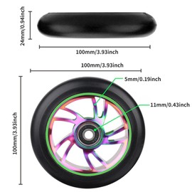 CLKE Freestyle Pro Stunt Scooter Wheel 100mm Colorful Aluminum Alloy with Bearings Slots Razor for Cox Swain Freestyle Scooter