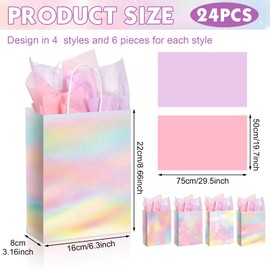 Maitys 24 Pieces Pastel Rainbow Gift Bags with Tissue Paper Rainbow Party Favor Bags Pastel Goodie Candy Bags Pastel Rainbow Party Supplies for Kids Girls Birthday Wedding Baby Shower Decorations