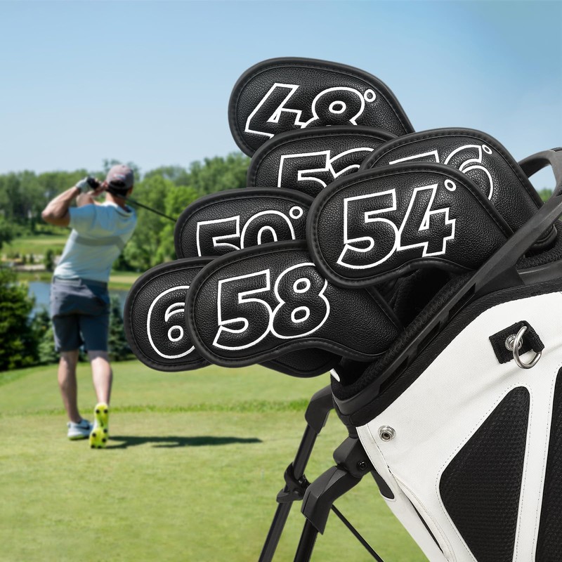 Golf Wedge Cover Magnetic Club Head Cover Set 7pcs(48,50,52,54,56,58,60) Black