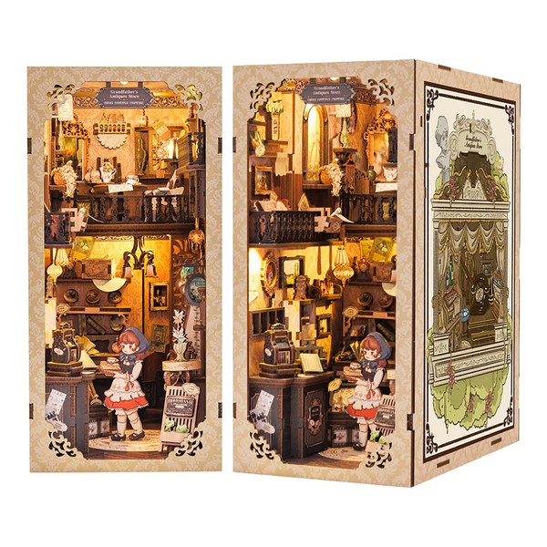 CUTEBEE DIY Book Nook Kit de Maison de Poupées Miniatures avec Meubles et Lumière LED,Puzzle 3D en Bois,Serre-Livres d'art,Kits de modèles pour Adultes à Construire(Grandfather's Antiques Store)