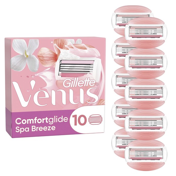 Gillette Venus Comfortglide Spa Breeze Women's Razor Blade Refills, Pack of 10, 3 Built-in Blades for a Smooth, Close Shave That Lasts