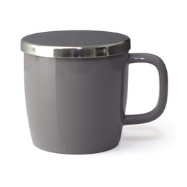 FORLIFE Dew Glossy Finish Brew-In-Mug with Basket Infuser &"Mirror" Stainless Lid 11 oz. (Gray)