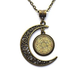 New Moon Necklace,Seals Of The Seven Archangels Pendant Choker Statement Silver Necklace For Women Dress Accessories - Abaicer Jewerly，AE0002