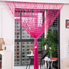 UOOOM Thread Curtain 100 x 200 cm, Door Curtain Window Curtains Thread Decorative Heart Pattern Tassel Curtains for Door Window, Home, Patio, Bedroom, Wedding, Restaurant, Ideal Room Divider (Pink)