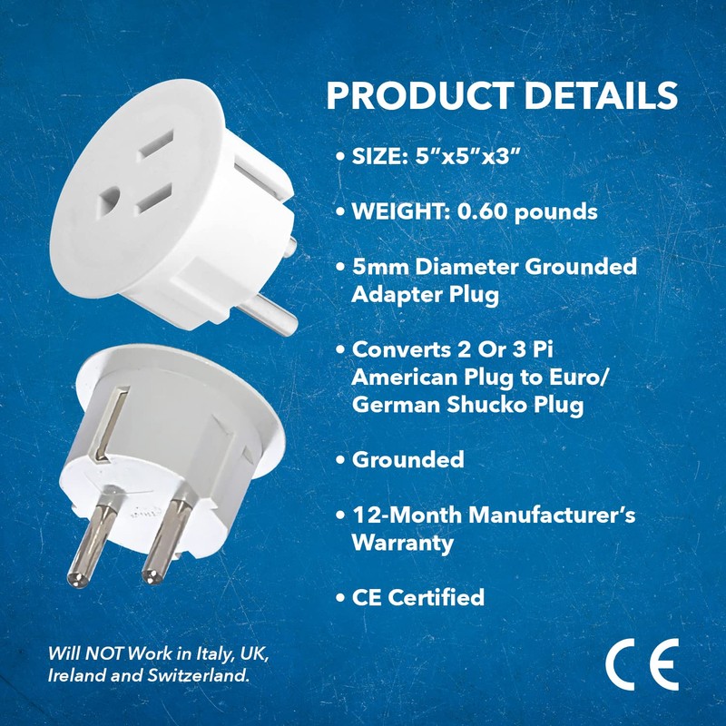 Orei American USA To European Schuko Germany Plug Adapters CE