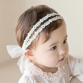 ICKEYOU Baby Girl Lace Headbands with BowKnot Flowers Christening Baptism Headband Elastic Floral Hairbands Soft Lace Hair Accessory Newborn Infant Toddler for Birthday Party (White, One Size)