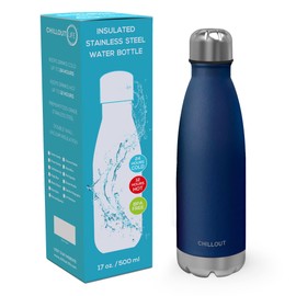 CHILLOUT LIFE Stainless Steel Water Bottle: 17 oz Double Wall Insulated Cola Bottle Shape for Cold and Warm Drinks, BPA Free Metal Sports Bottle - Navy Blue